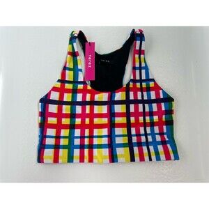 Terez Sports Bra NWT Small Multicolor Grid Print, Racerback Performance